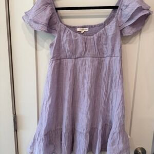 Rewind Purple Smocked Tiered Ruffle Sleeve Midi‎ Dress Boho Feminine M